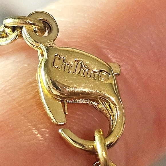 Christian Dior Vintage Gold and Rhinestone "CD" Pendant Necklace - Picture 4 of 14